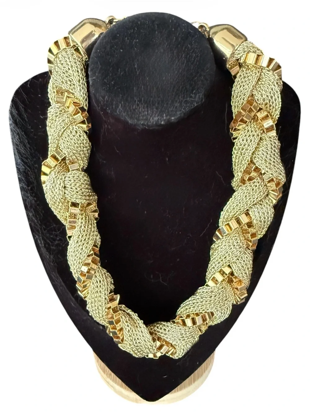 Gold Braided Mesh Statement Necklace - Women Jewelry